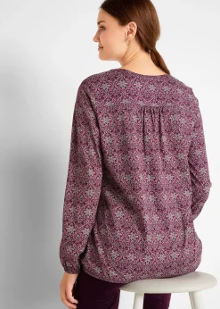 T-shirt manches longues imprimé avec col Henley