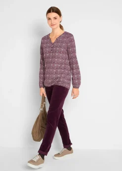 T-shirt manches longues imprimé avec col Henley