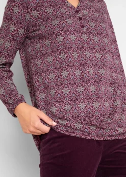 T-shirt manches longues imprimé avec col Henley