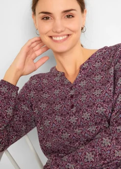 T-shirt manches longues imprimé avec col Henley