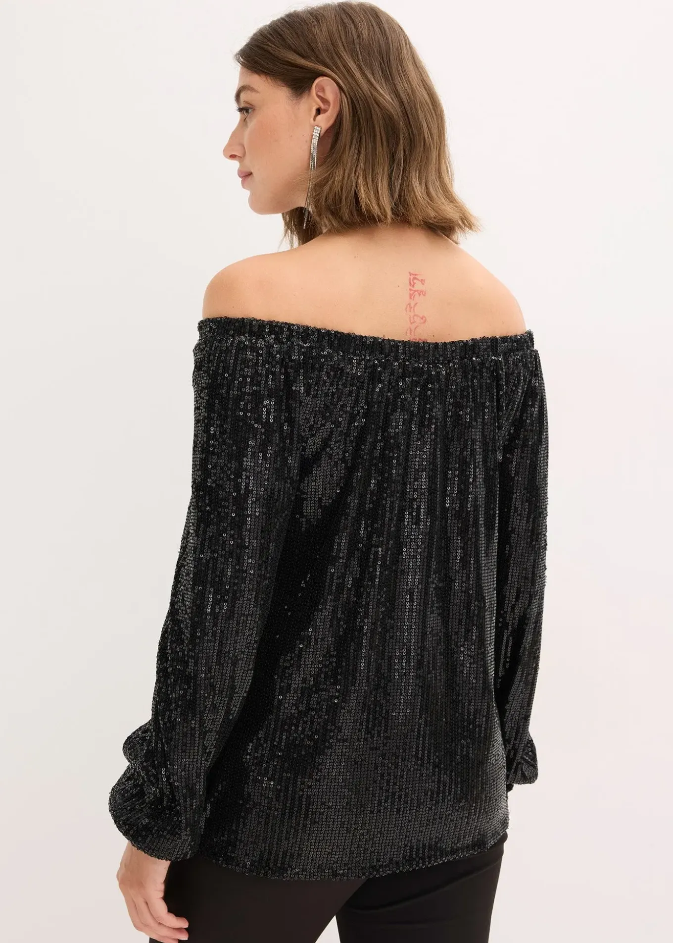 T-shirt oversize à sequins encolure Bardot