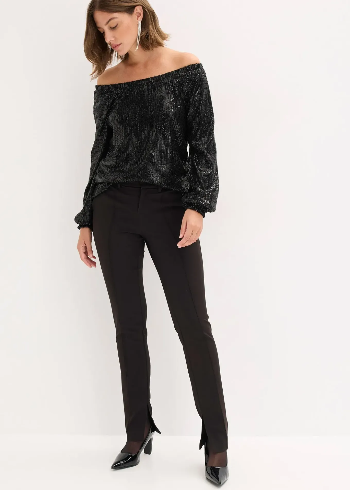 T-shirt oversize à sequins encolure Bardot