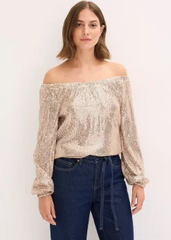 T-shirt oversize à sequins encolure Bardot