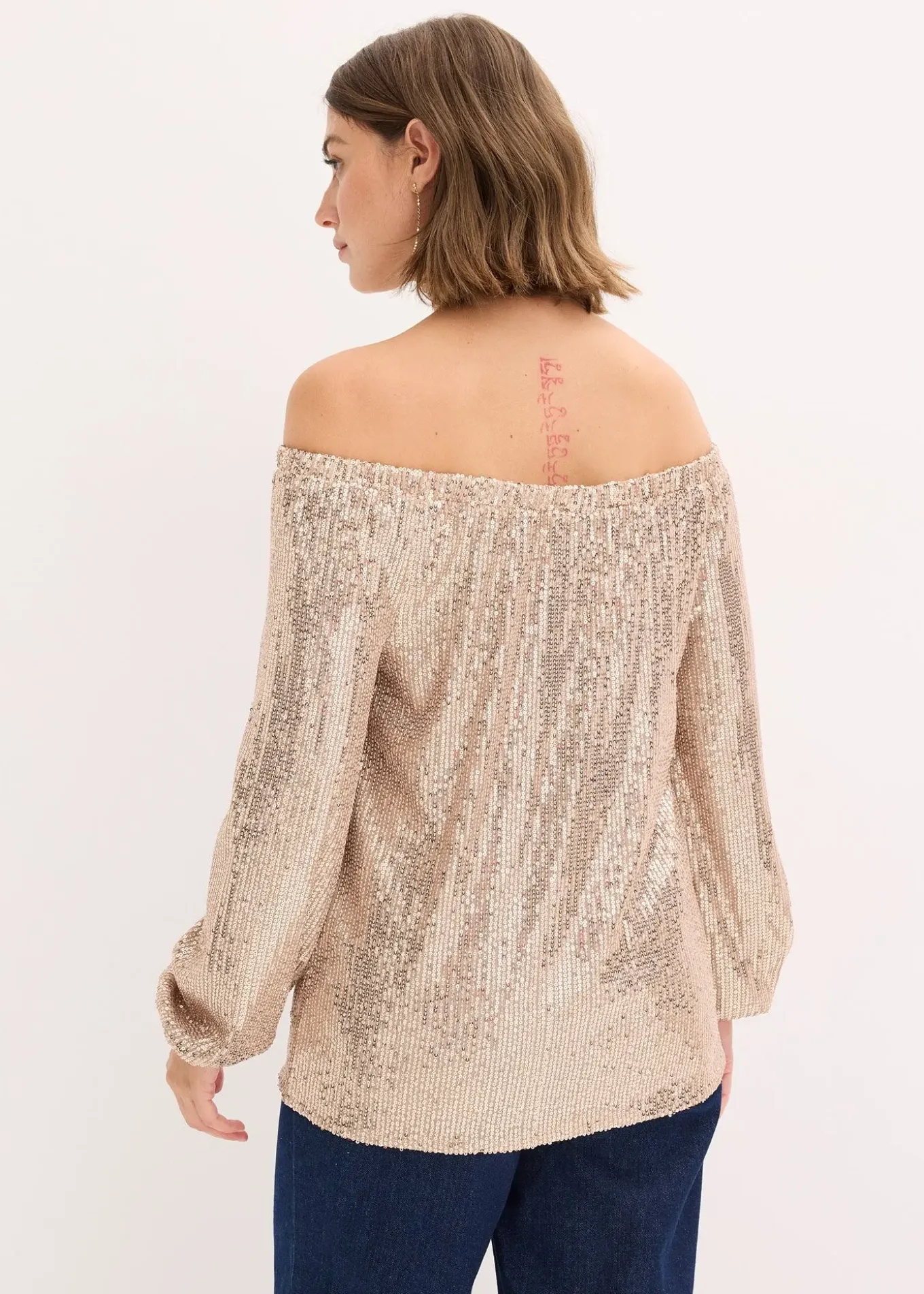 T-shirt oversize à sequins encolure Bardot