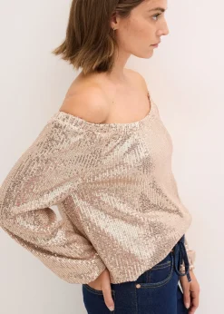 T-shirt oversize à sequins encolure Bardot