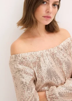 T-shirt oversize à sequins encolure Bardot