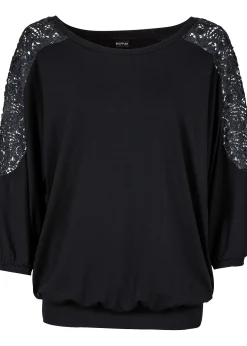 T-shirt oversize en viscose et dentelle