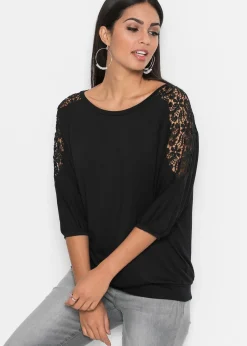 T-shirt oversize en viscose et dentelle