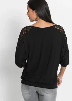 T-shirt oversize en viscose et dentelle