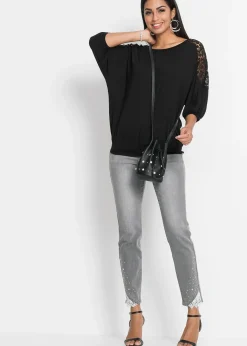 T-shirt oversize en viscose et dentelle