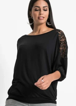 T-shirt oversize en viscose et dentelle