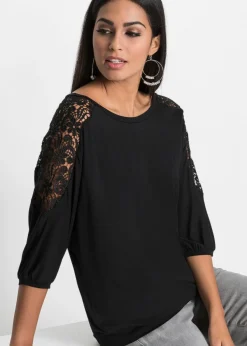 T-shirt oversize en viscose et dentelle