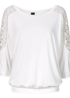 T-shirt oversize en viscose et dentelle