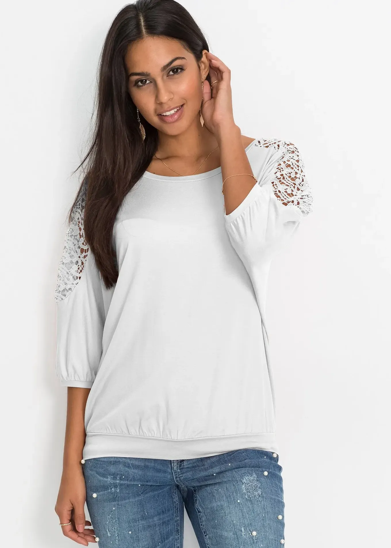 T-shirt oversize en viscose et dentelle