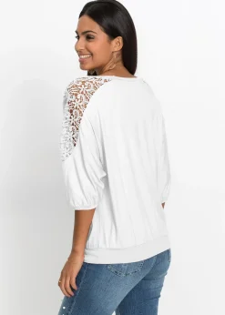 T-shirt oversize en viscose et dentelle