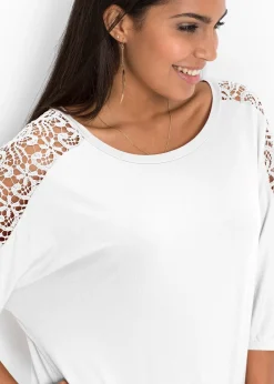 T-shirt oversize en viscose et dentelle