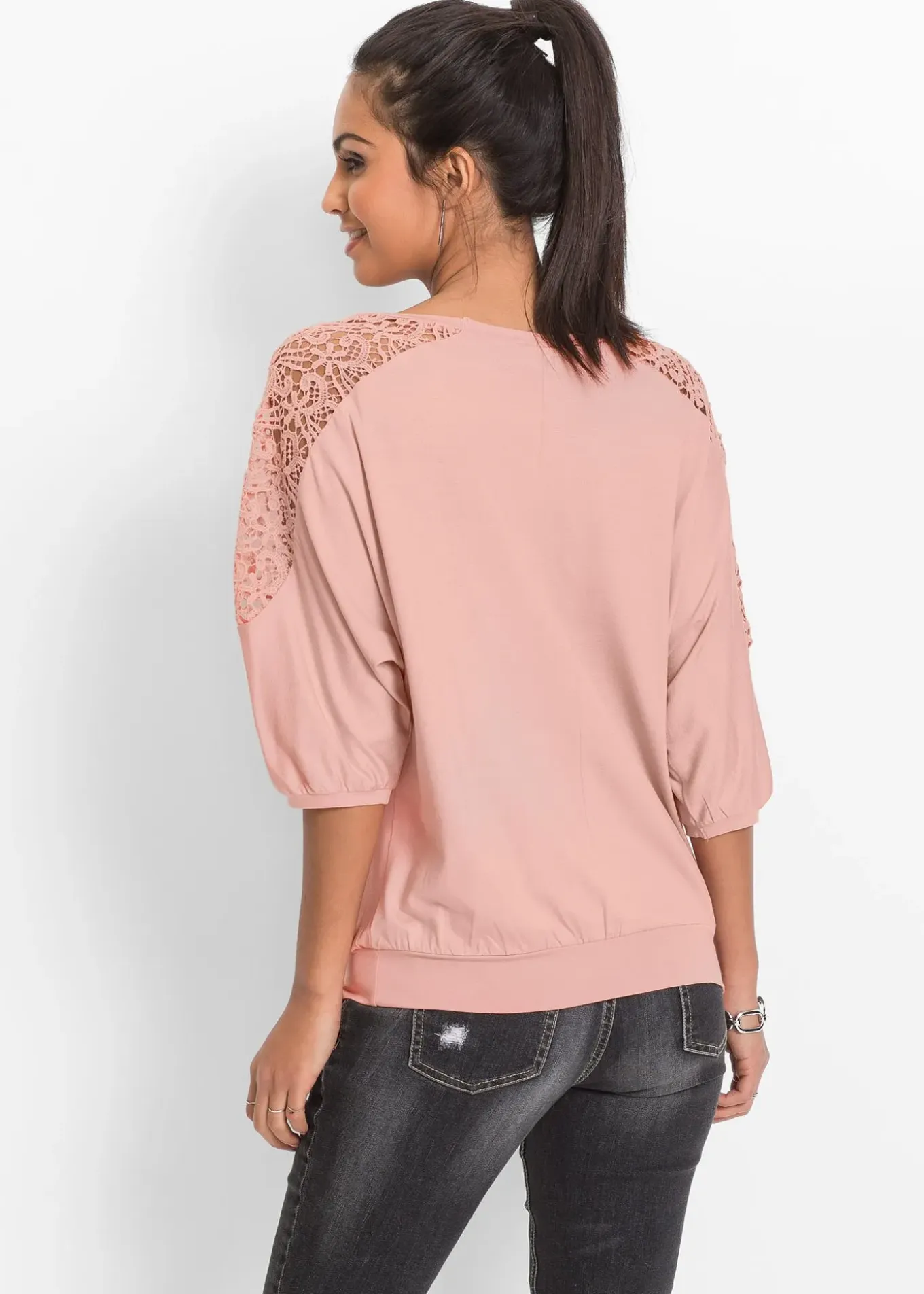 T-shirt oversize en viscose et dentelle