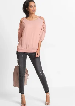 T-shirt oversize en viscose et dentelle