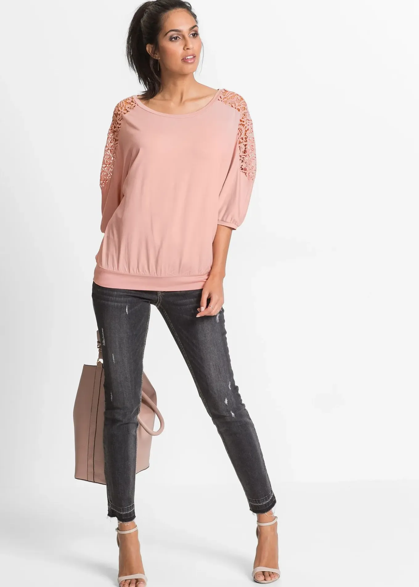 T-shirt oversize en viscose et dentelle