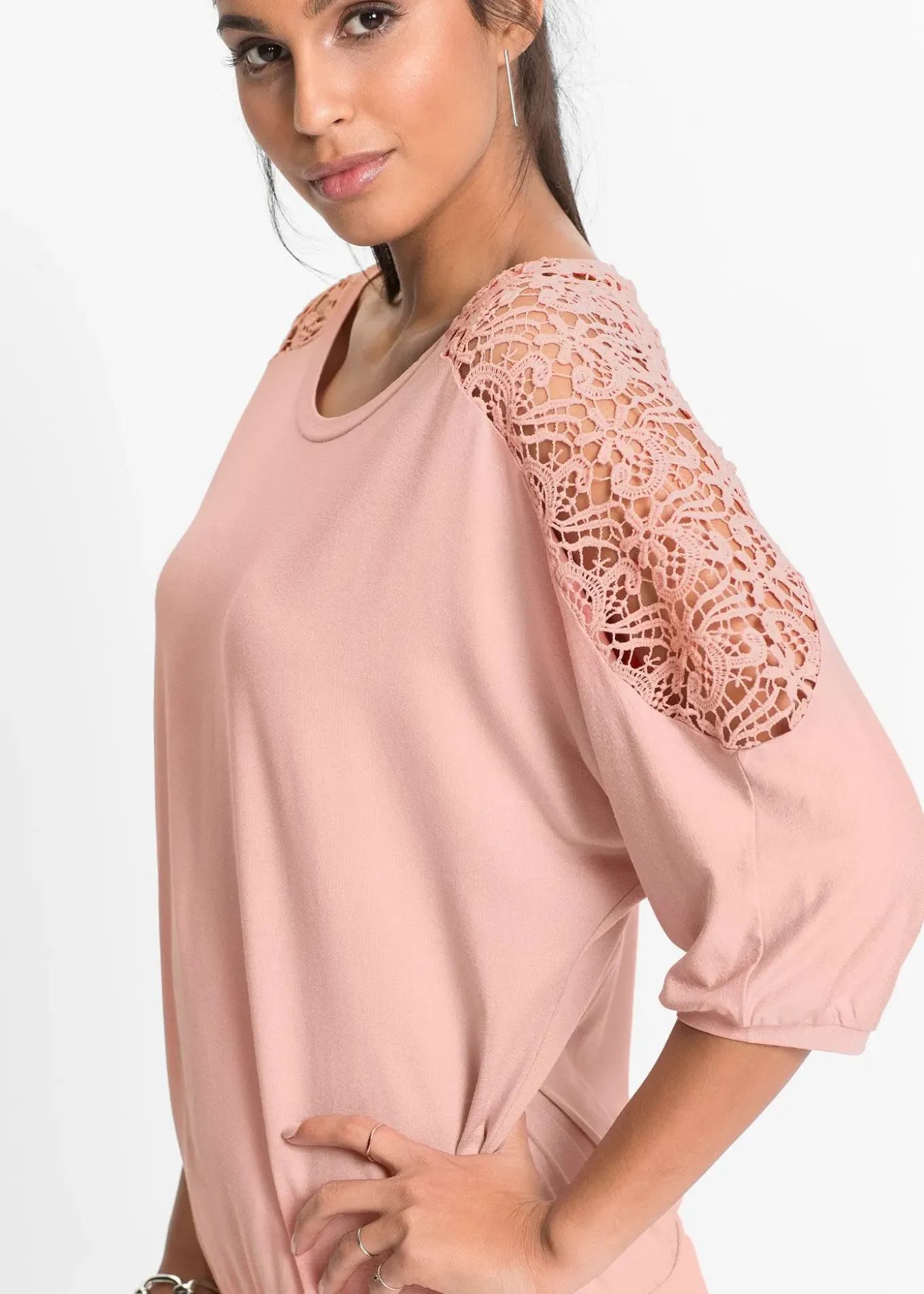 T-shirt oversize en viscose et dentelle