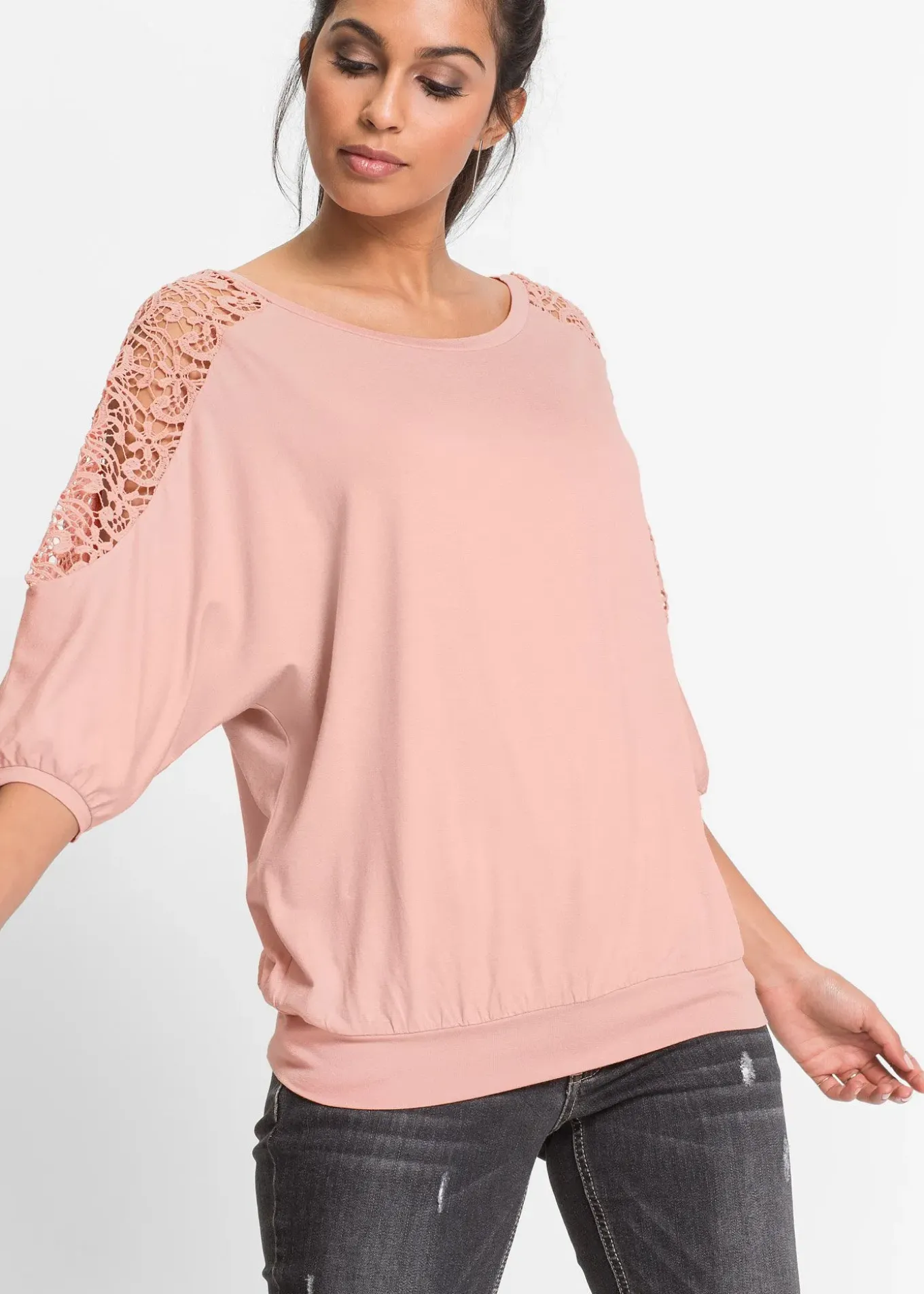 T-shirt oversize en viscose et dentelle