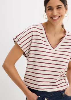 T-shirt rayé à manches volantées