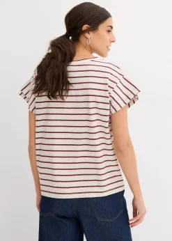 T-shirt rayé à manches volantées