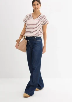 T-shirt rayé à manches volantées