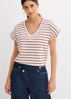 T-shirt rayé à manches volantées