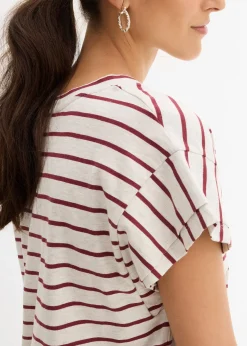 T-shirt rayé à manches volantées