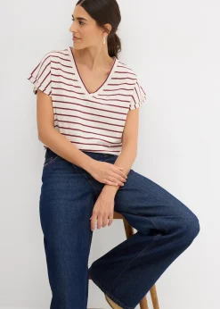 T-shirt rayé à manches volantées