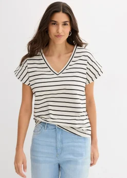 T-shirt rayé à manches volantées