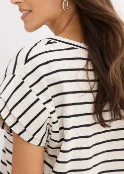 T-shirt rayé à manches volantées