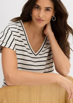 T-shirt rayé à manches volantées