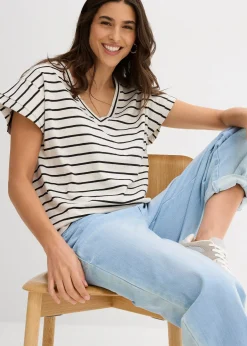 T-shirt rayé à manches volantées