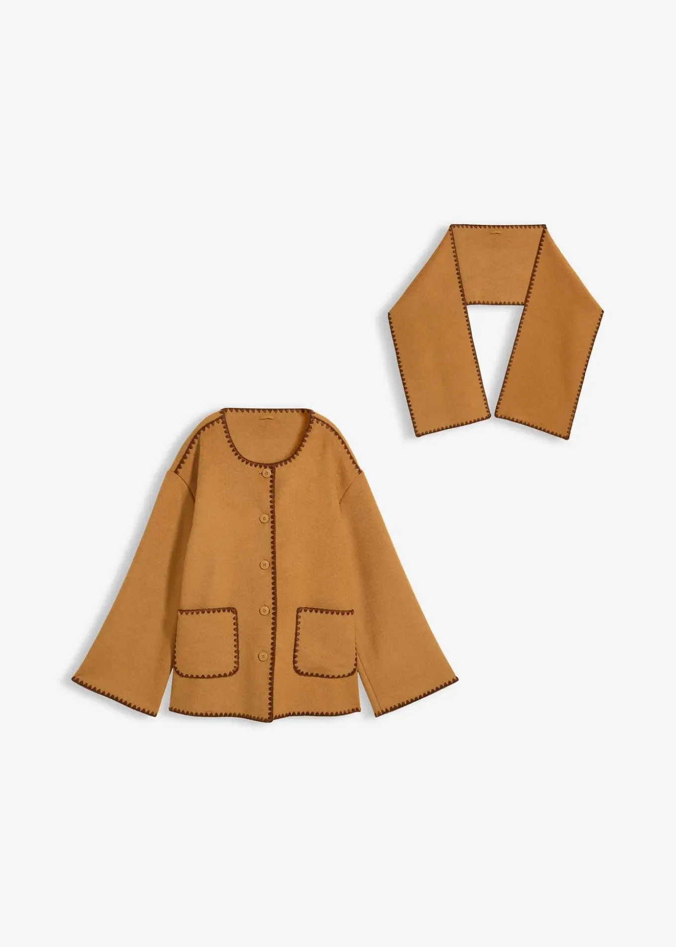 Veste à broderie décorative (ens. 2 pces avec écharpe)