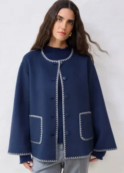 Veste à broderie décorative (ens. 2 pces avec écharpe)