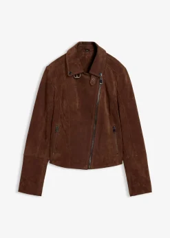 Veste biker en cuir velours