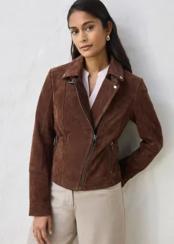 Veste biker en cuir velours