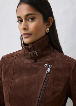 Veste biker en cuir velours