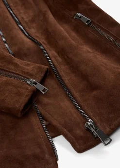 Veste biker en cuir velours