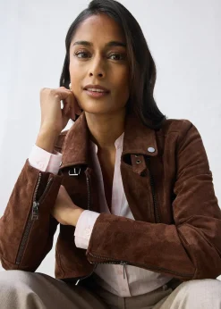 Veste biker en cuir velours