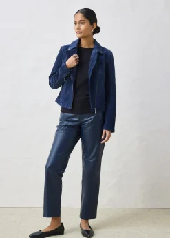 Veste biker en cuir velours