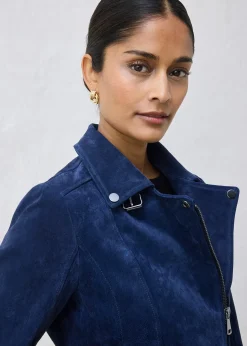 Veste biker en cuir velours