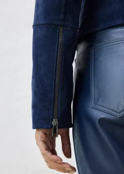 Veste biker en cuir velours