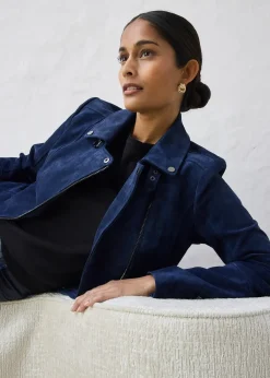 Veste biker en cuir velours