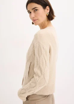 Veste bomber en maille torsadée avec laine