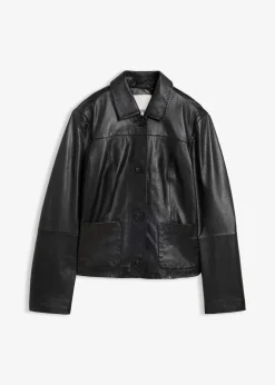 Veste courte en cuir nappa d’agneau
