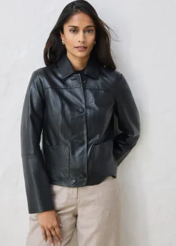 Veste courte en cuir nappa d’agneau