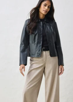 Veste courte en cuir nappa d’agneau